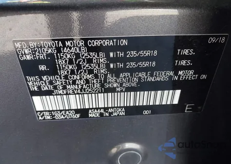 2018 Toyota Rav4 Limited z USA, uszkodzony, nr VIN JTMDFREV4JJ252211